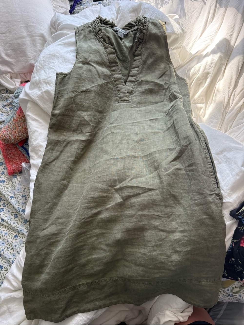 Tommy Bahama Olive Green Sleeveless Linen Midi Dress